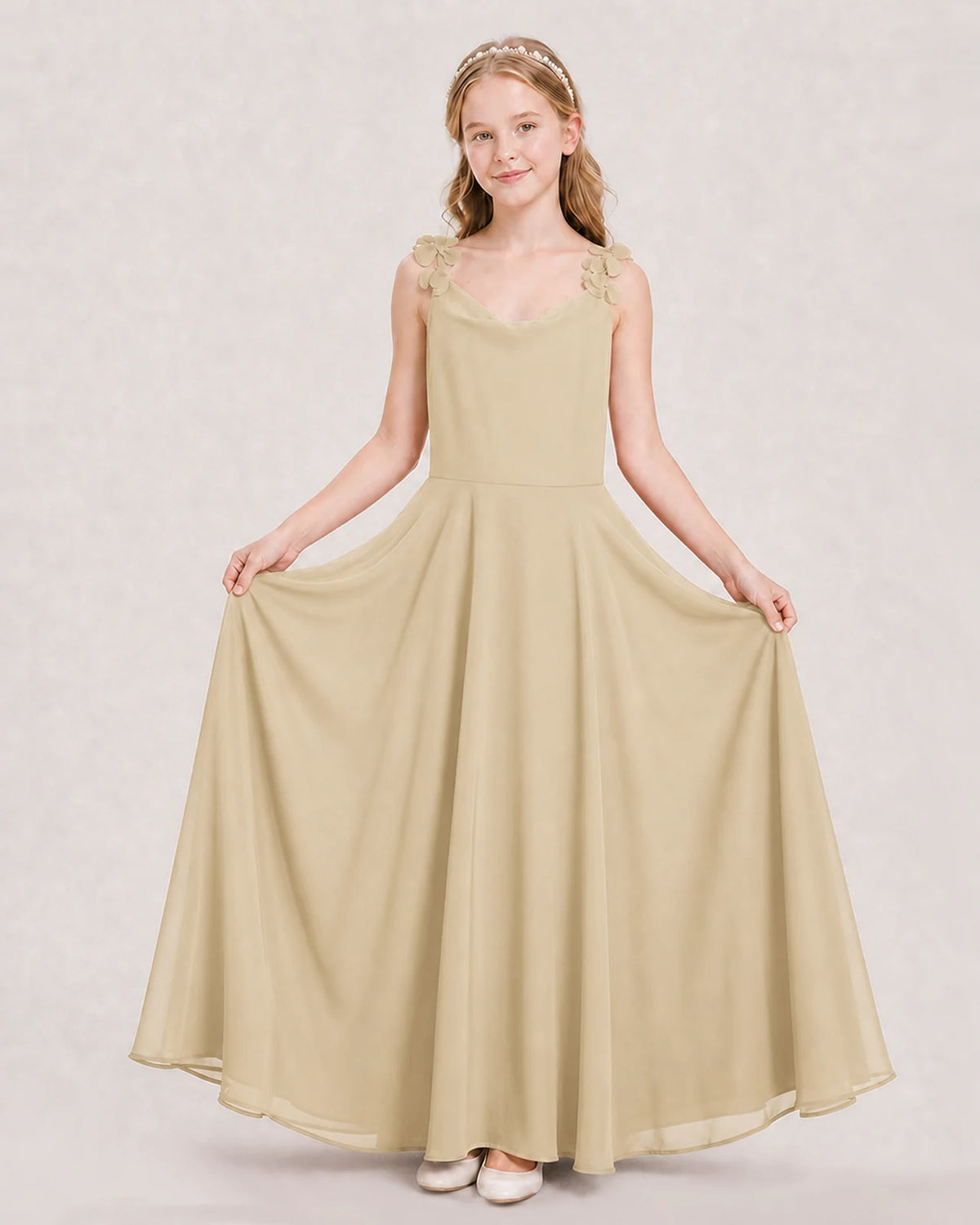 Champagne Ball Gown Junior Bridesmaid Dress Hem
