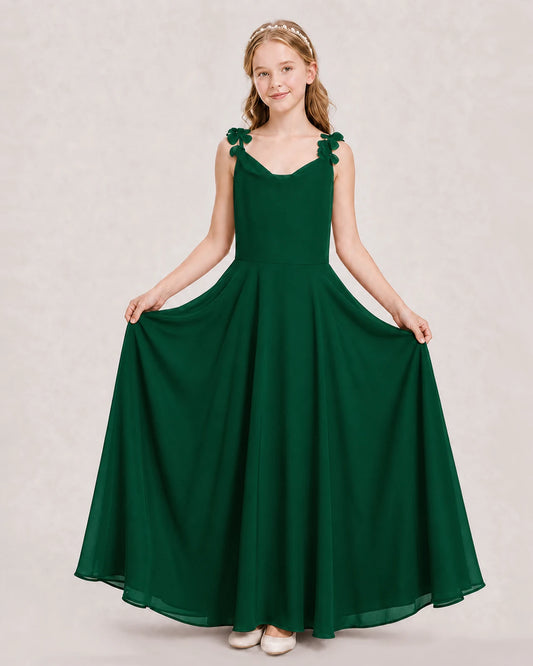 Dark Green Ball Gown Junior Bridesmaid Dress Hem