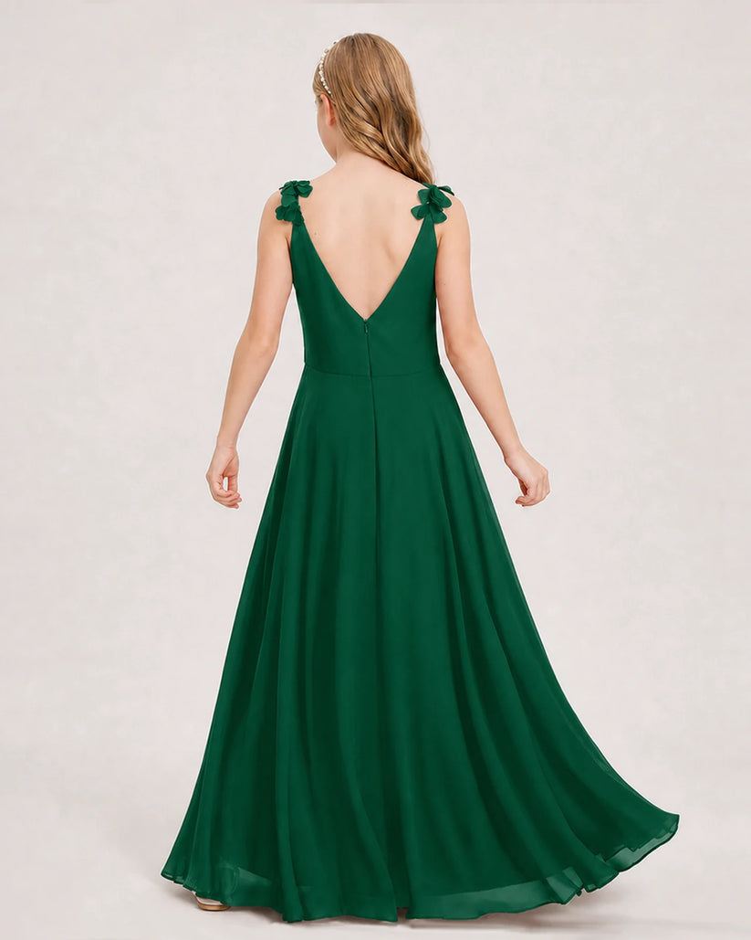 Dark Green Ball Gown Junior Bridesmaid Dress Back