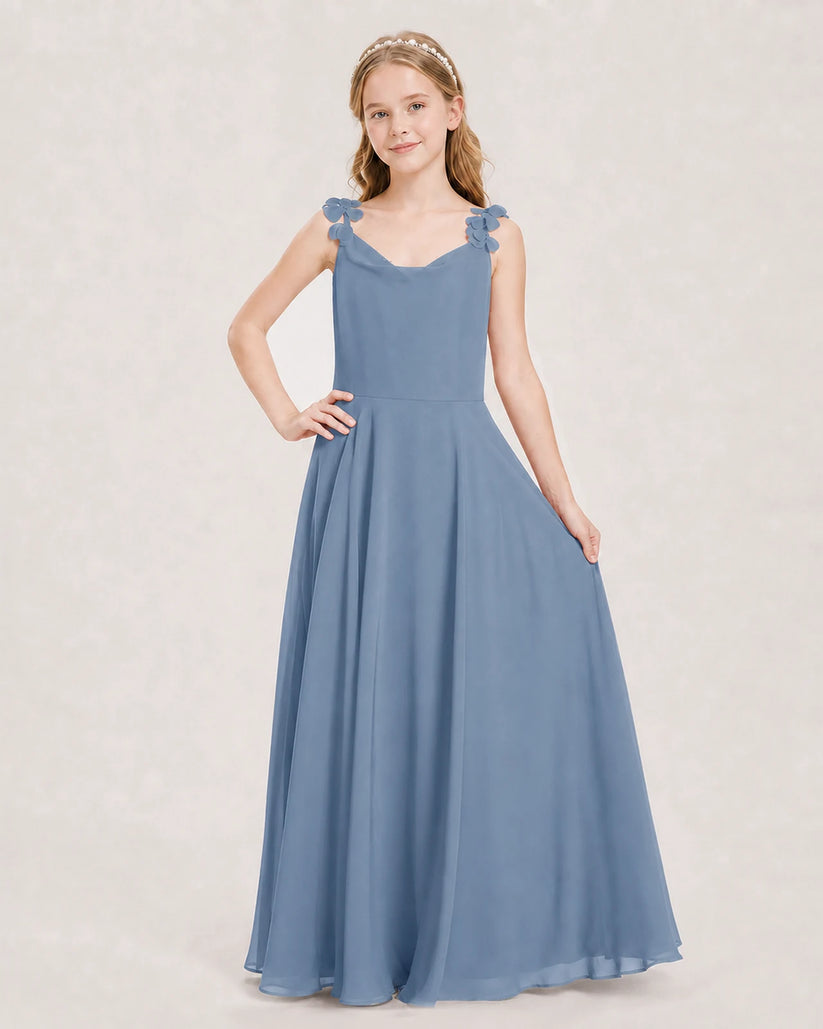 Dusty Blue Ball Gown Junior Bridesmaid Dress Front