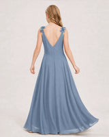 Dusty Blue Ball Gown Junior Bridesmaid Dress Back