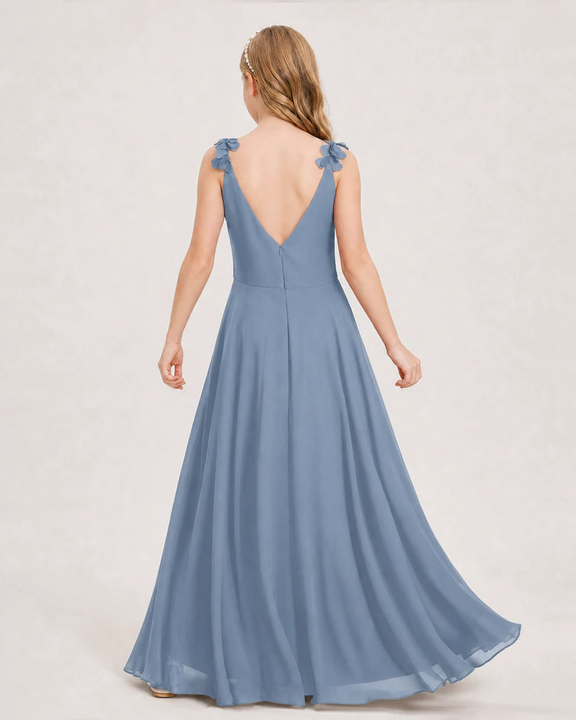Dusty Blue Ball Gown Junior Bridesmaid Dress Back