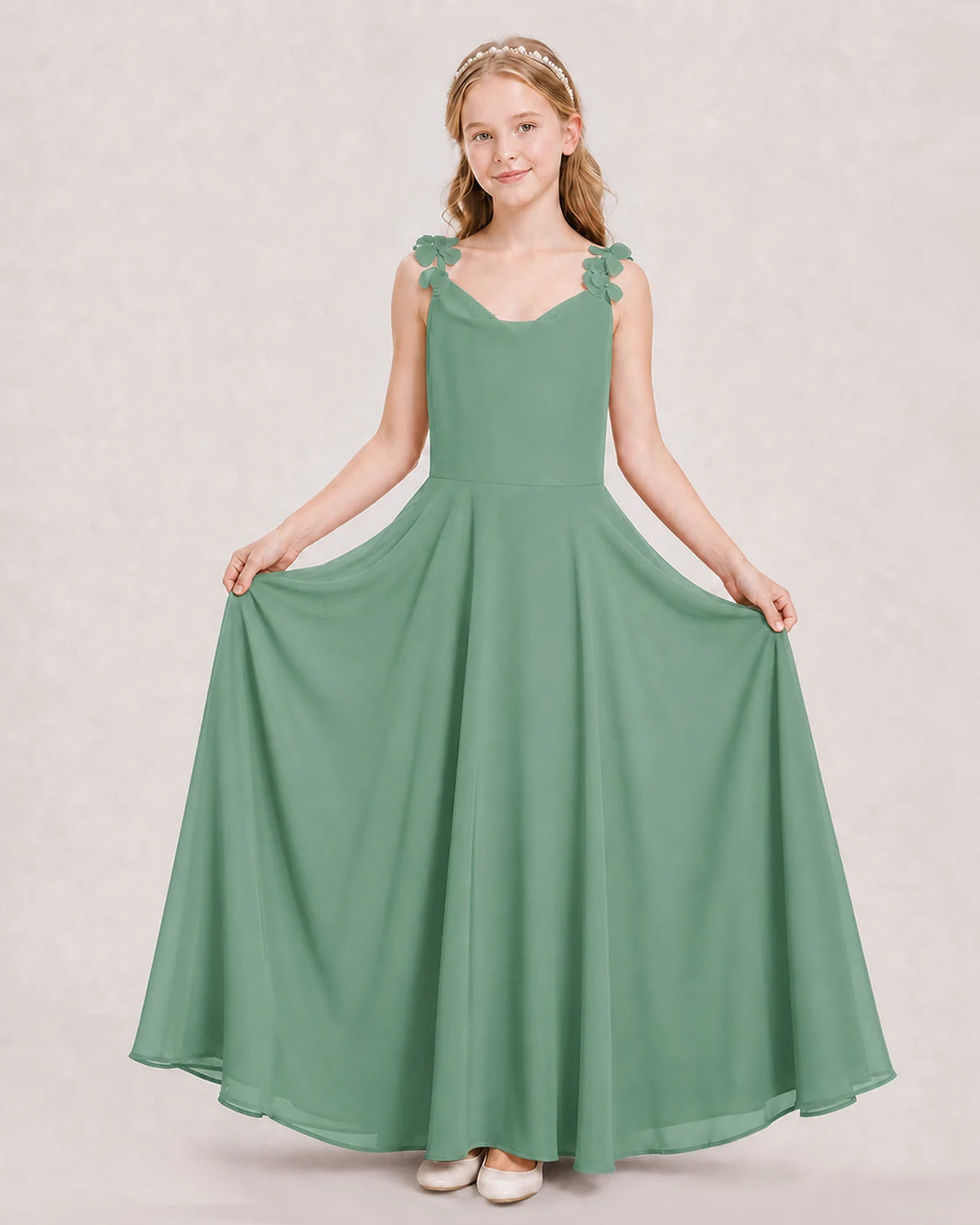 Eucalyptus Ball Gown Junior Bridesmaid Dress Hem