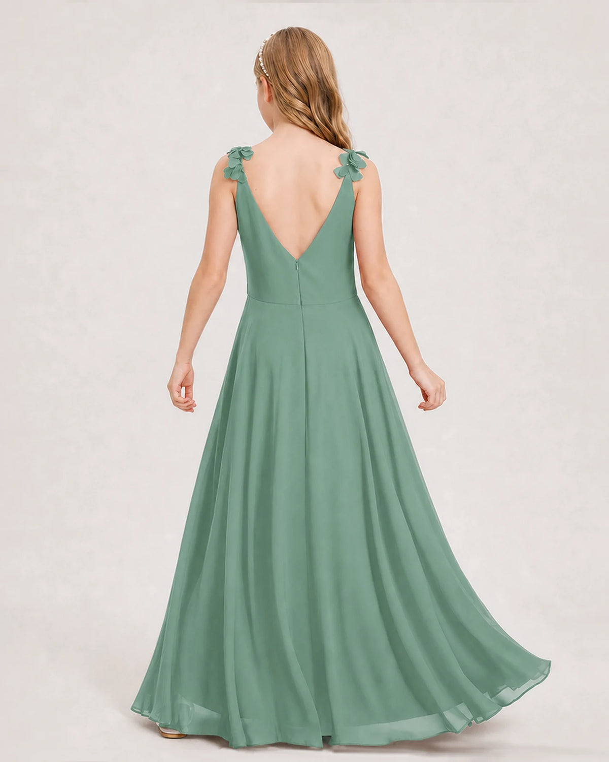 Eucalyptus Ball Gown Junior Bridesmaid Dress Back