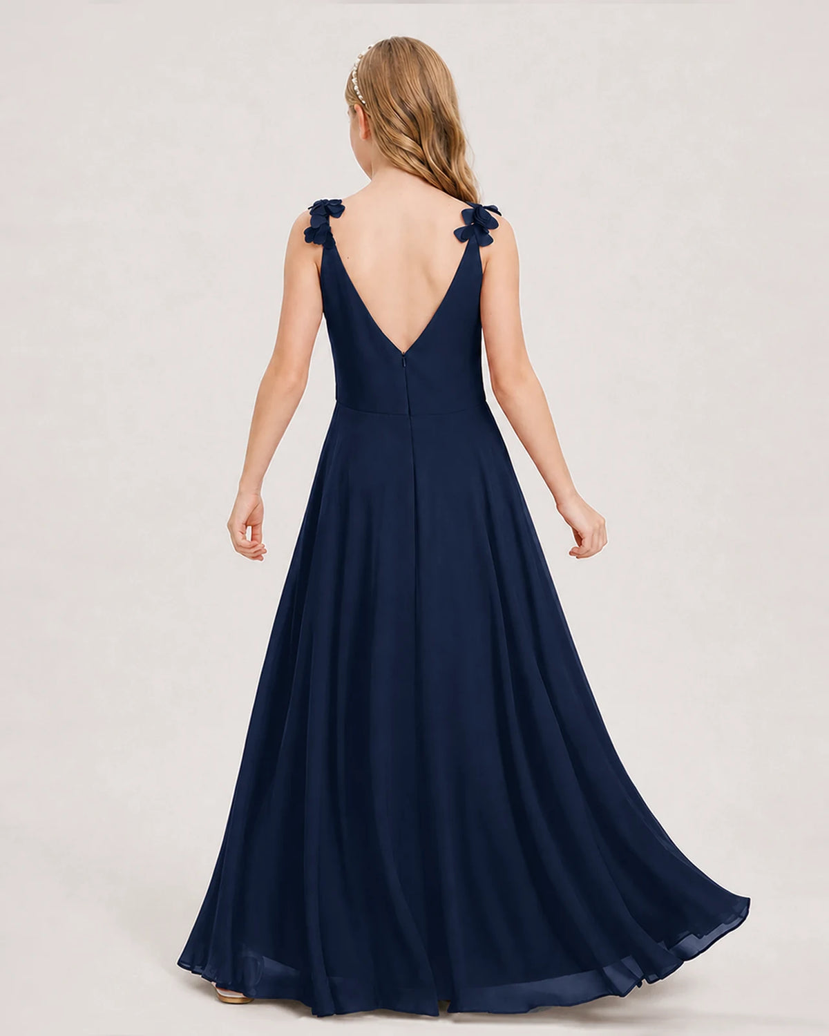 Navy Blue Ball Gown Junior Bridesmaid Dress Back