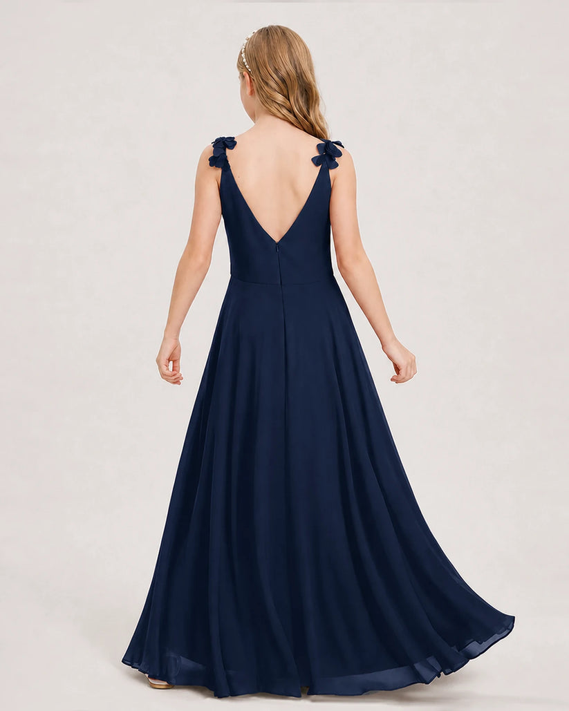 Navy Blue Ball Gown Junior Bridesmaid Dress Back