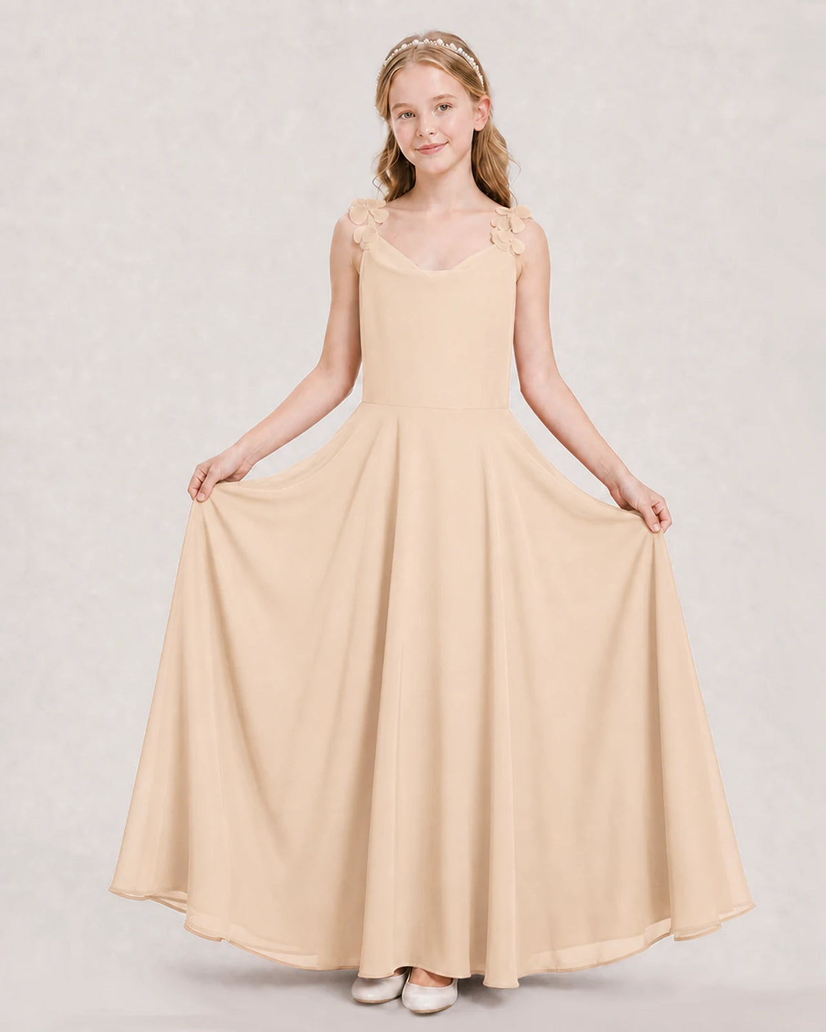 Peach Ball Gown Junior Bridesmaid Dress Hem