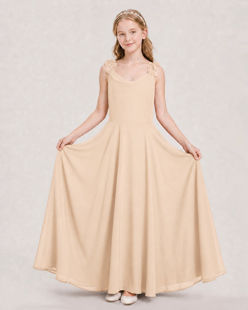 Peach Ball Gown Junior Bridesmaid Dress Hem