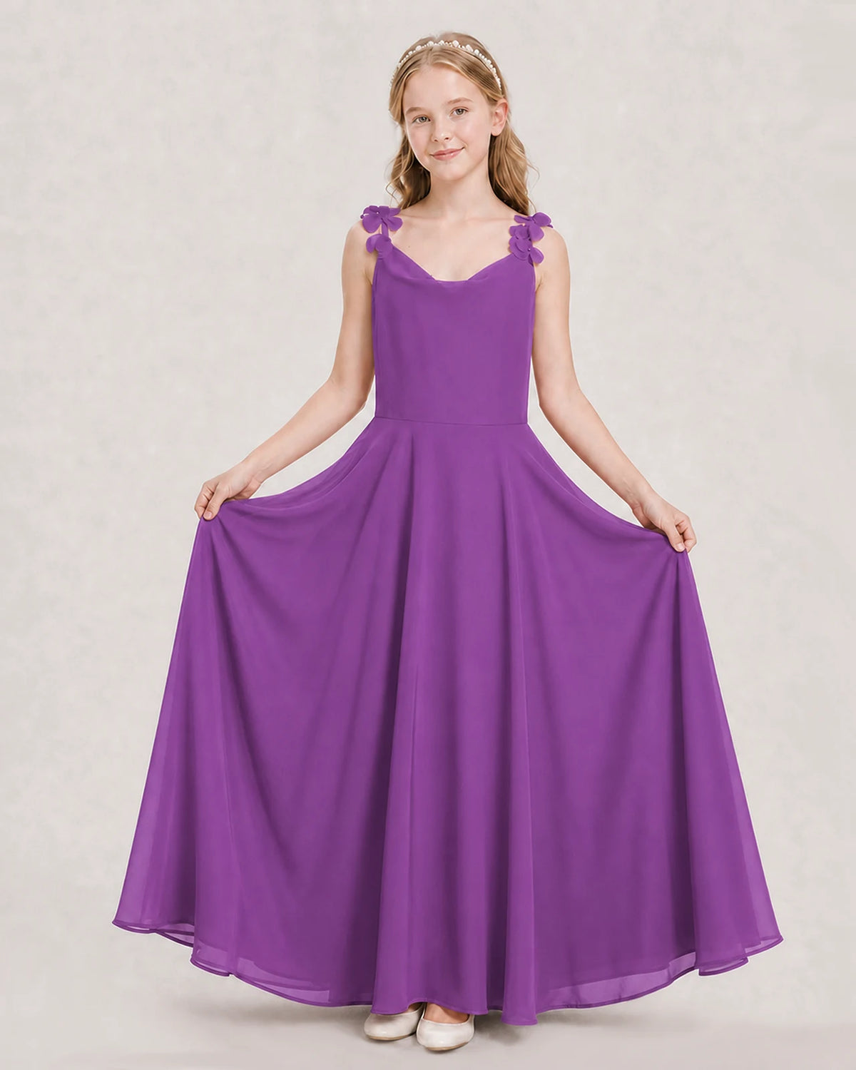 Purple Ball Gown Junior Bridesmaid Dress Hem