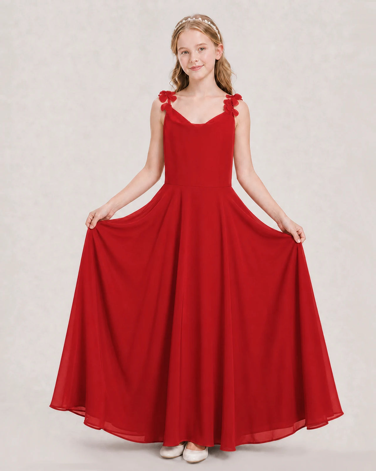 Red Ball Gown Junior Bridesmaid Dress Hem