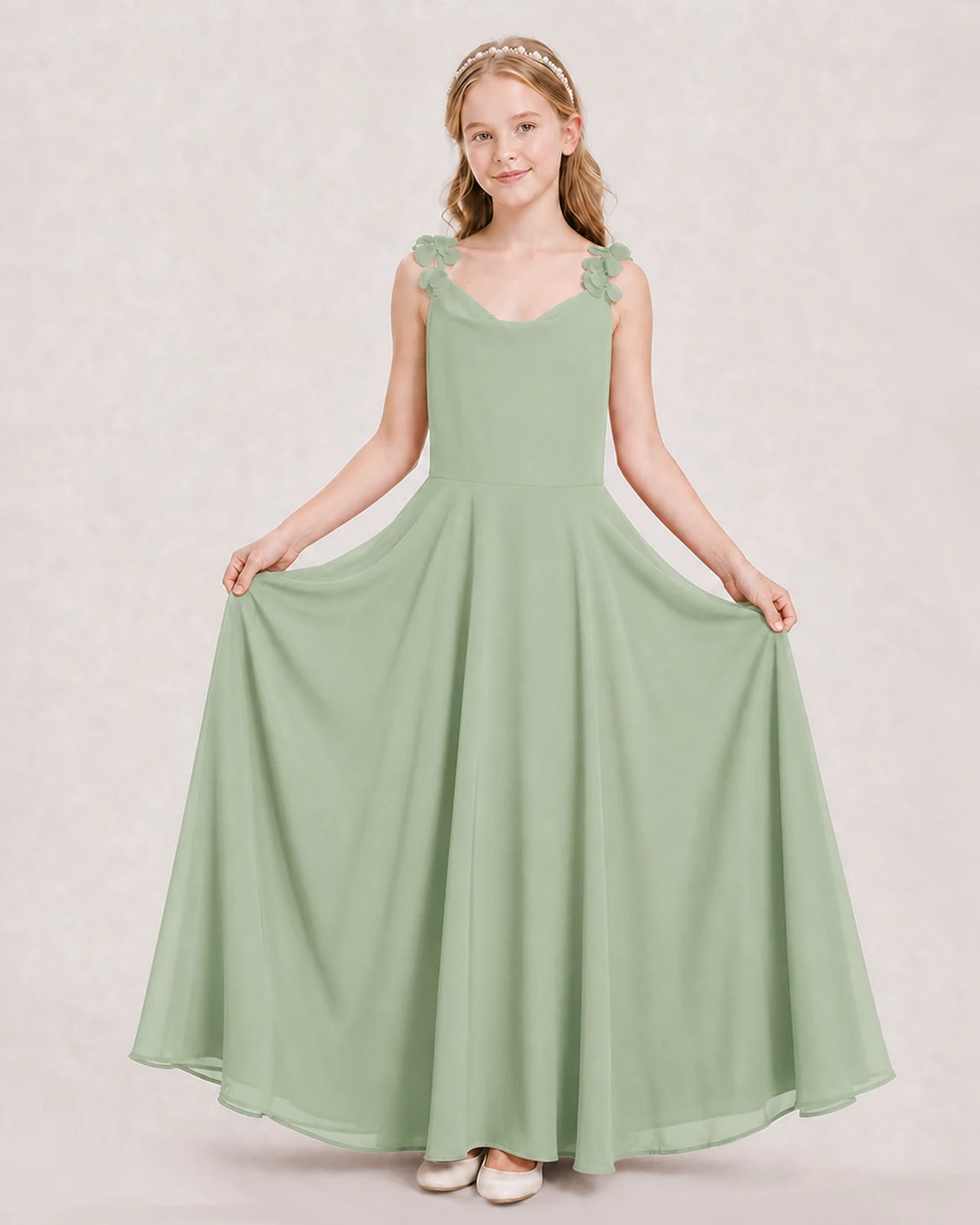 Sage Green Ball Gown Junior Bridesmaid Dress Hem