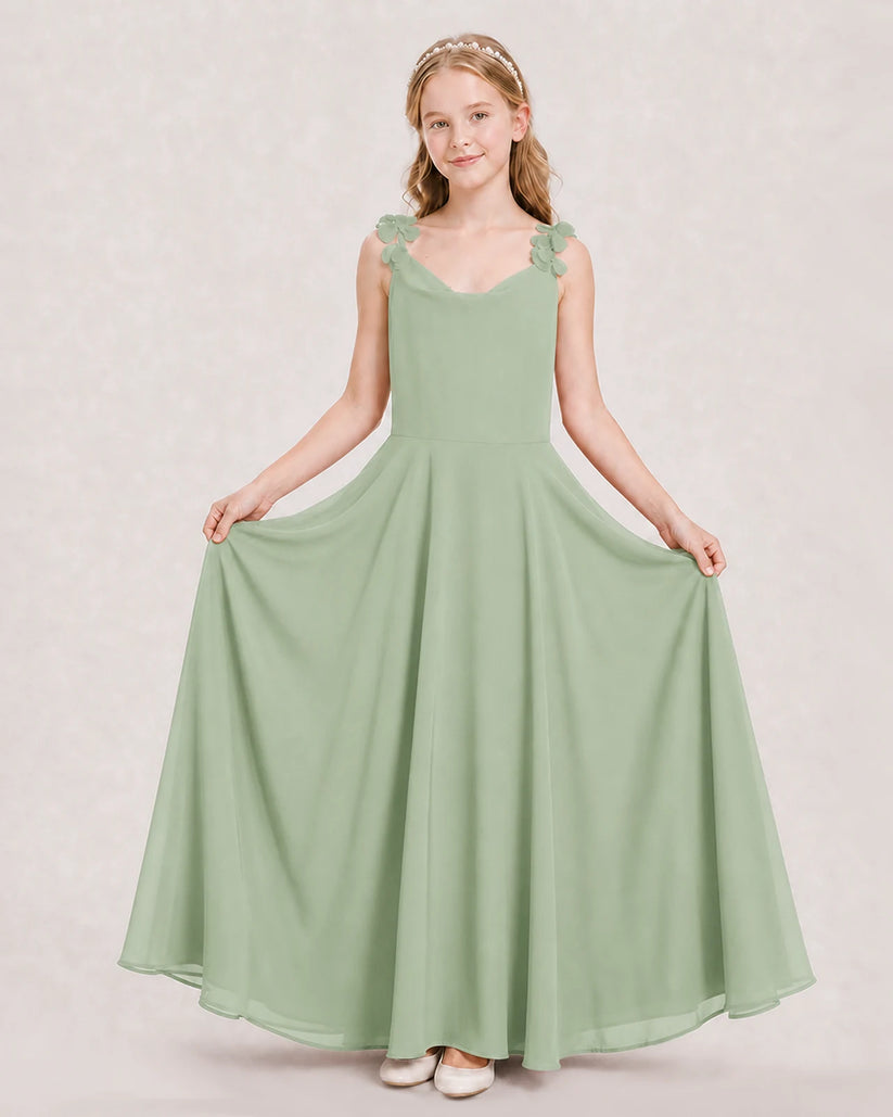 Sage Green Ball Gown Junior Bridesmaid Dress Hem
