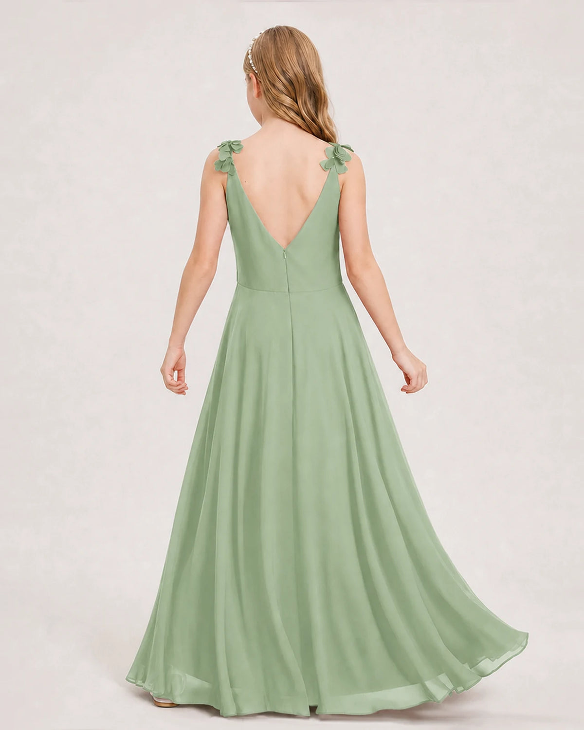 Sage Green Ball Gown Junior Bridesmaid Dress Back