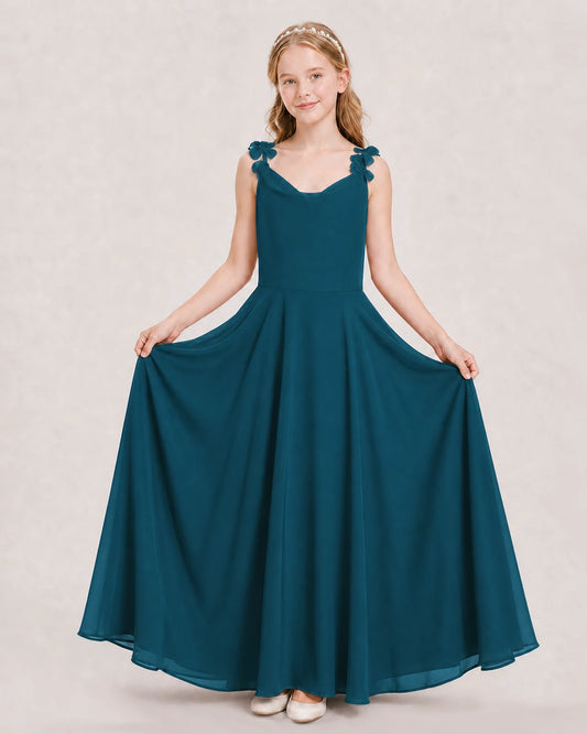 Teal Ball Gown Junior Bridesmaid Dress Hem