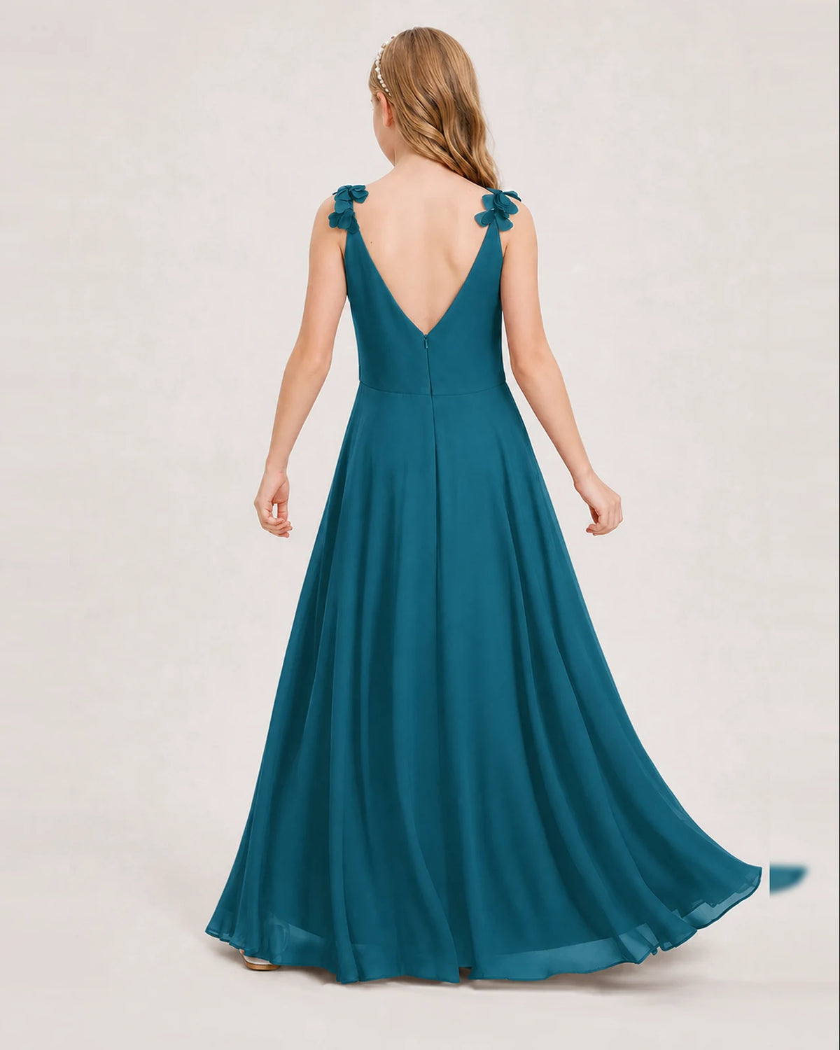 Teal Ball Gown Junior Bridesmaid Dress Back