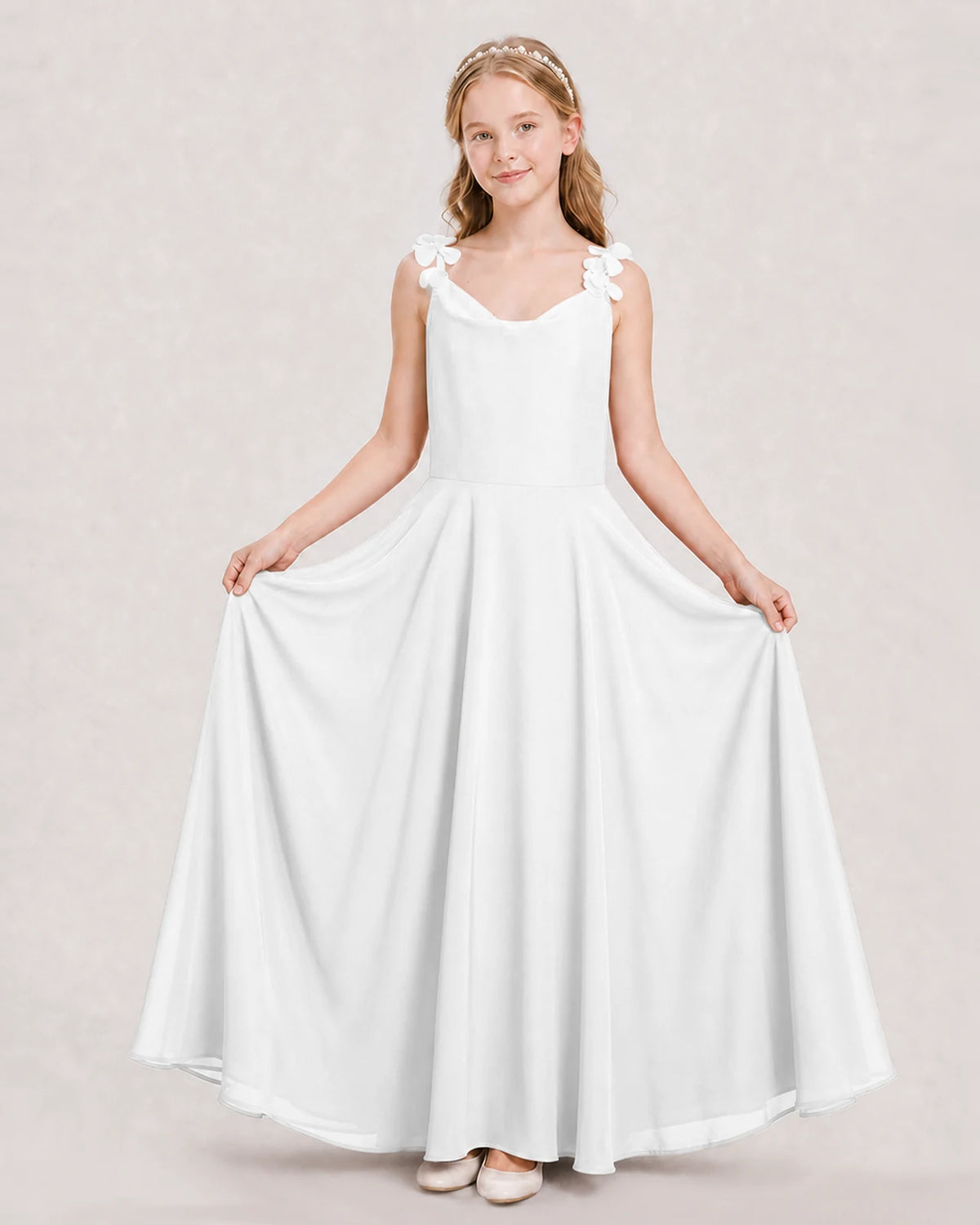 White Ball Gown Junior Bridesmaid Dress Hem
