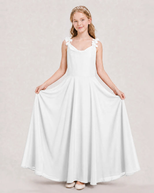 White Ball Gown Junior Bridesmaid Dress Hem