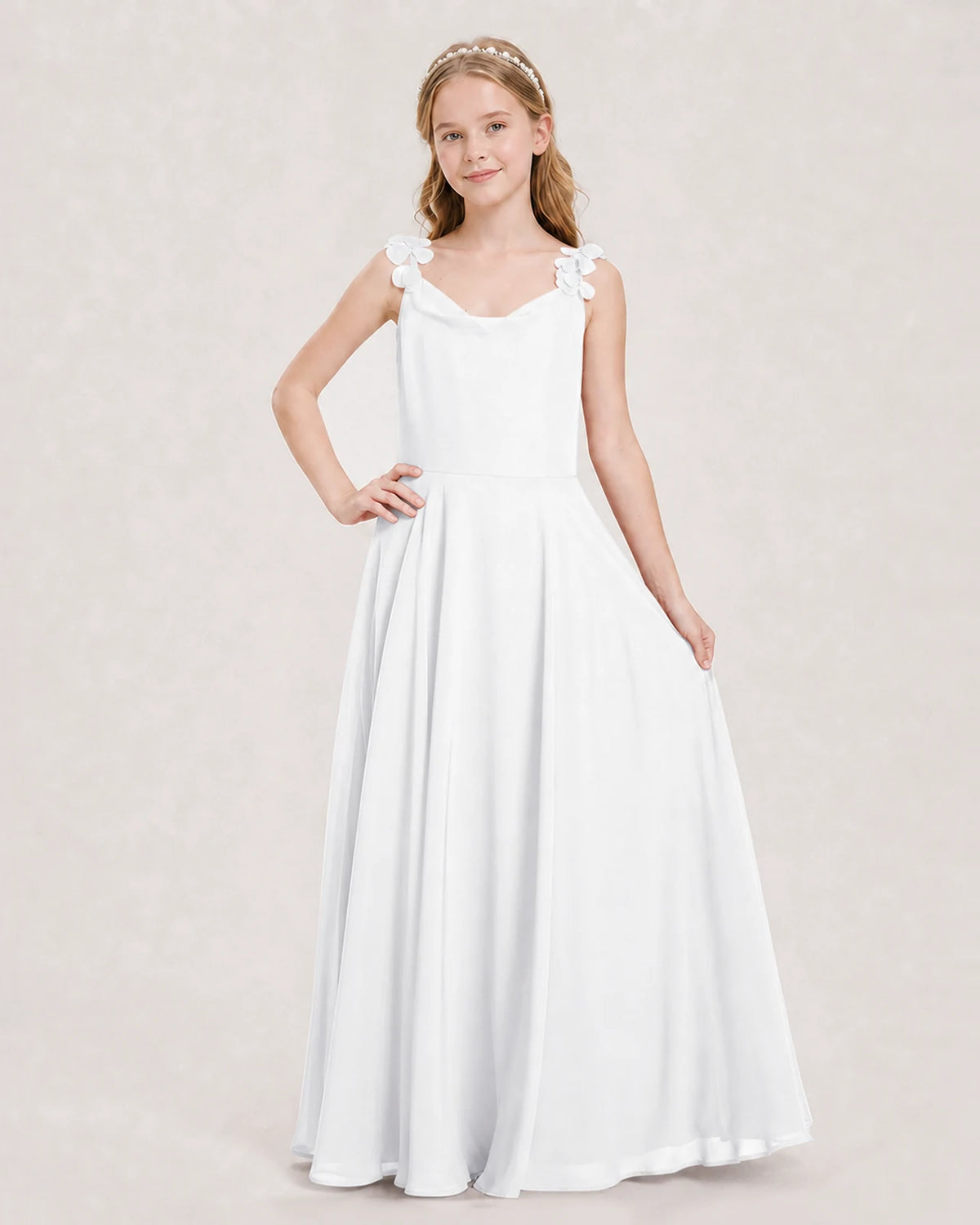 White Ball Gown Junior Bridesmaid Dress Front