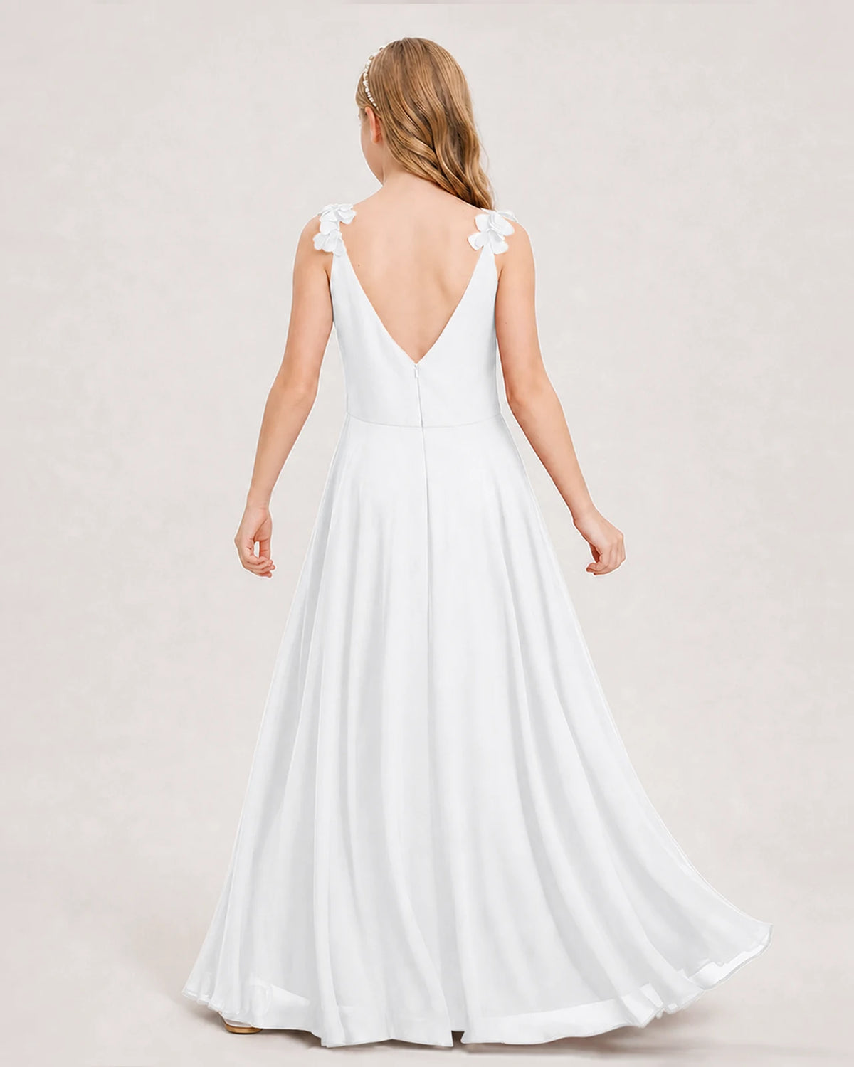 White Ball Gown Junior Bridesmaid Dress Back