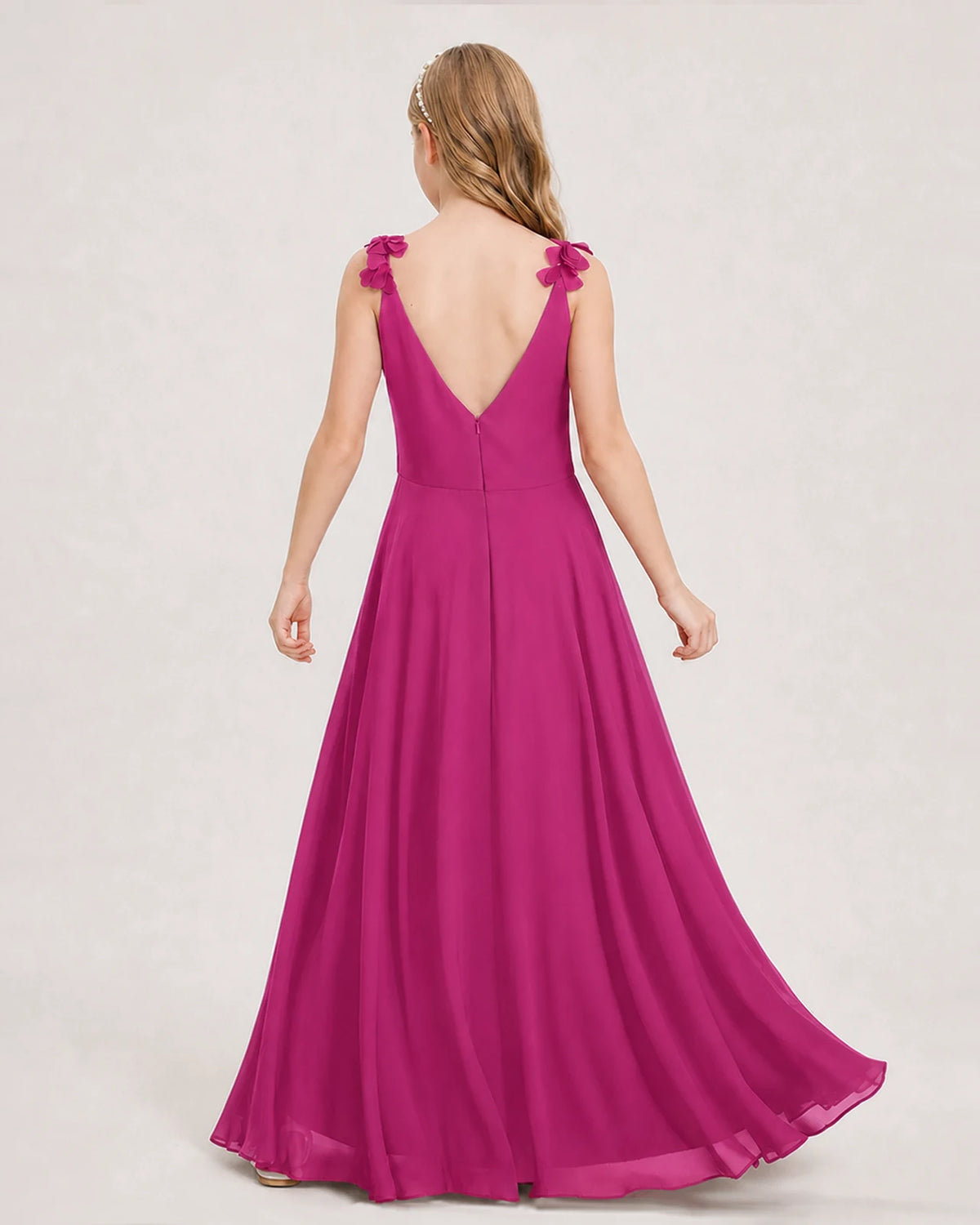 Hot Pink Ball Gown Junior Bridesmaid Dress Back