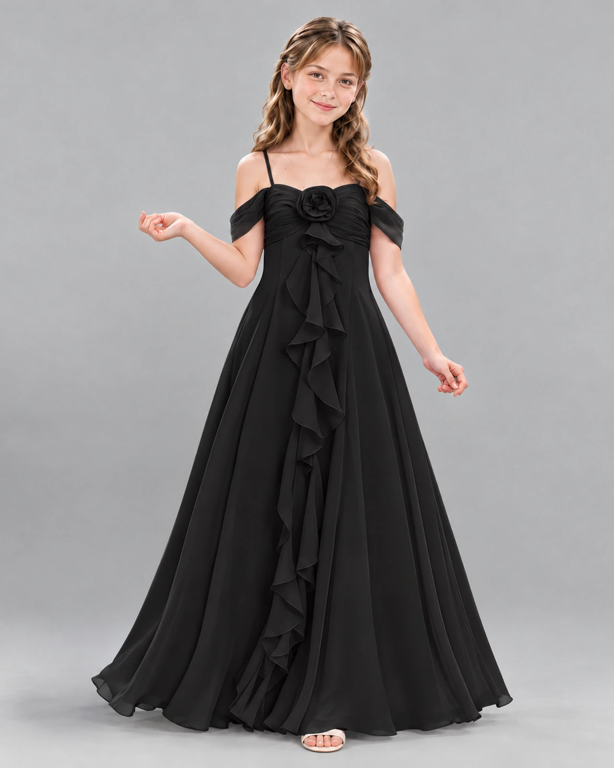 Black Ball Gown Junior Bridesmaid Dress Front
