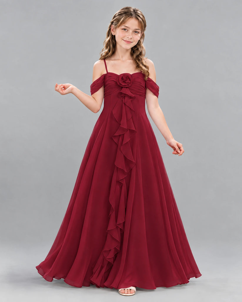 Burgundy Ball Gown Junior Bridesmaid Dress Front