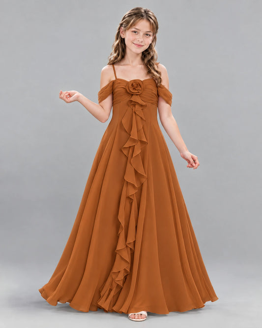 Burnt Orange Ball Gown Junior Bridesmaid Dress Front