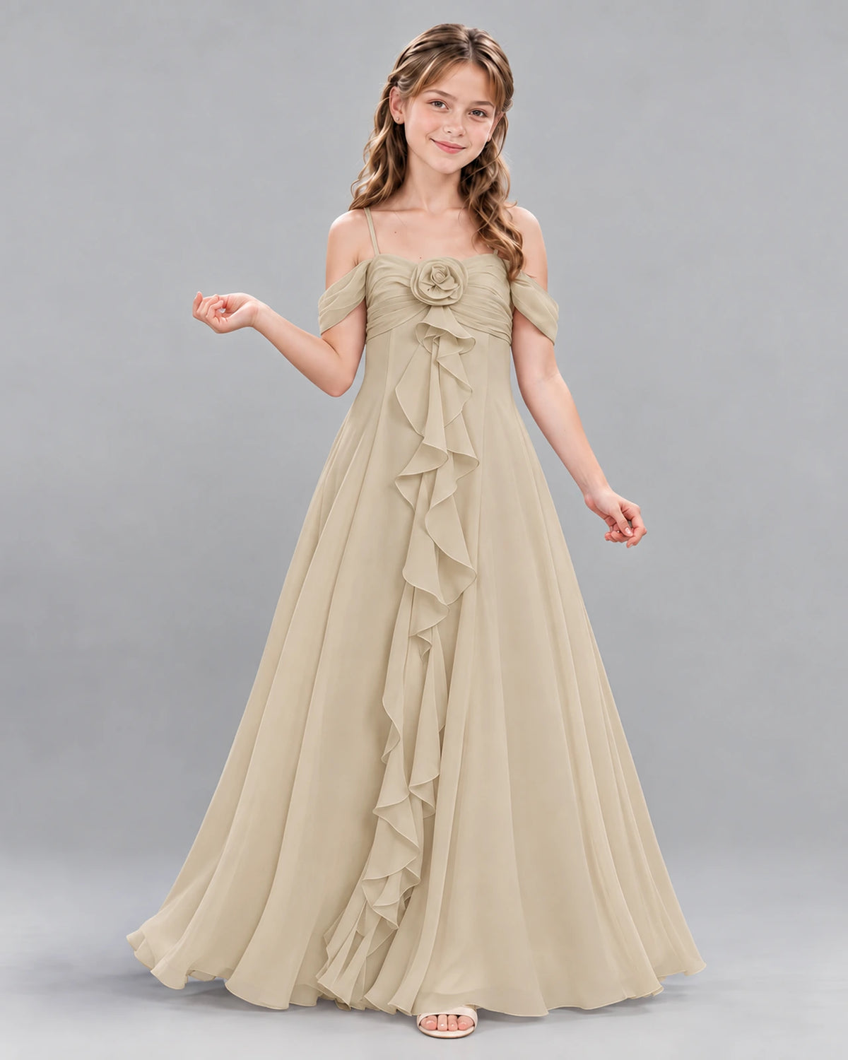 Champagne Ball Gown Junior Bridesmaid Dress Front