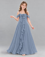 Dusty Blue Ball Gown Junior Bridesmaid Dress Front