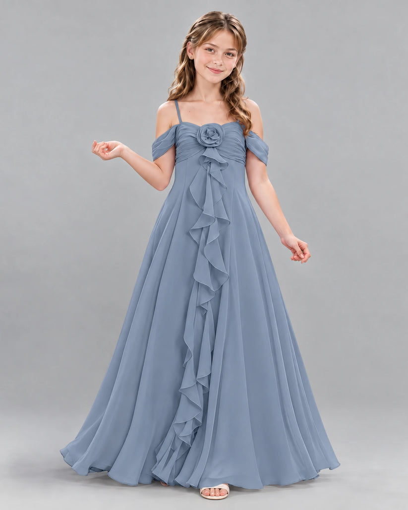 Dusty Blue Ball Gown Junior Bridesmaid Dress Front