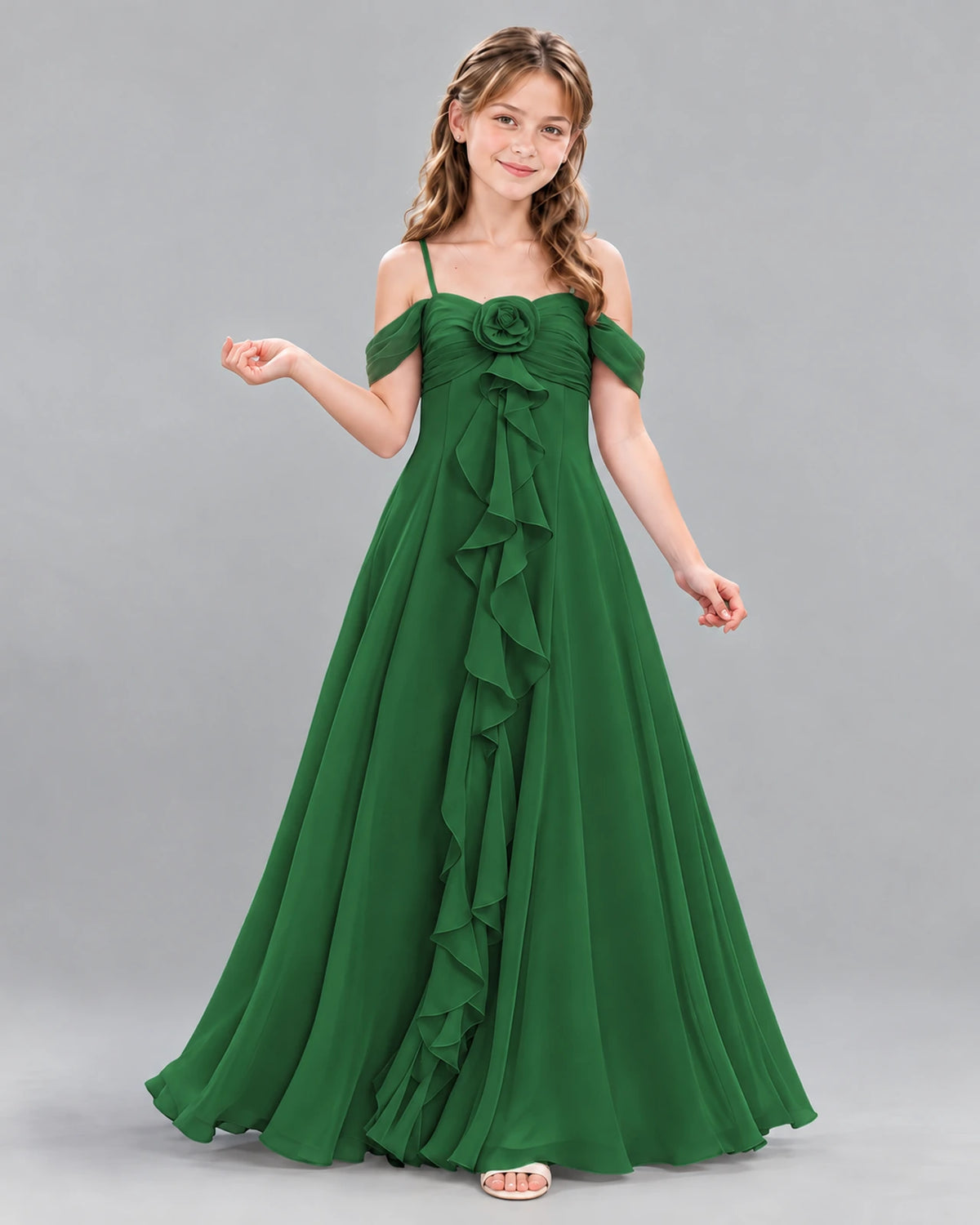 Emerald Green Ball Gown Junior Bridesmaid Dress Front