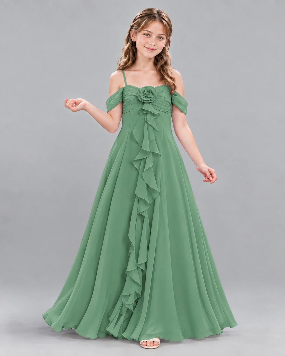 Eucalyptus Ball Gown Junior Bridesmaid Dress Front