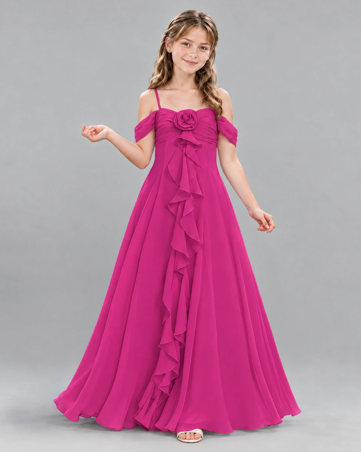 Hot Pink Ball Gown Junior Bridesmaid Dress Front