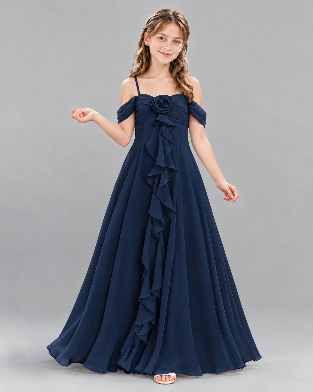 Navy Blue Ball Gown Junior Bridesmaid Dress Front