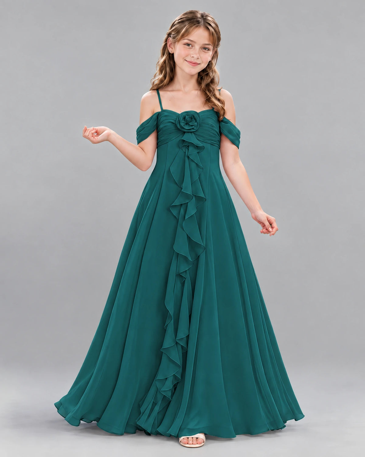 Peacock Ball Gown Junior Bridesmaid Dress Front