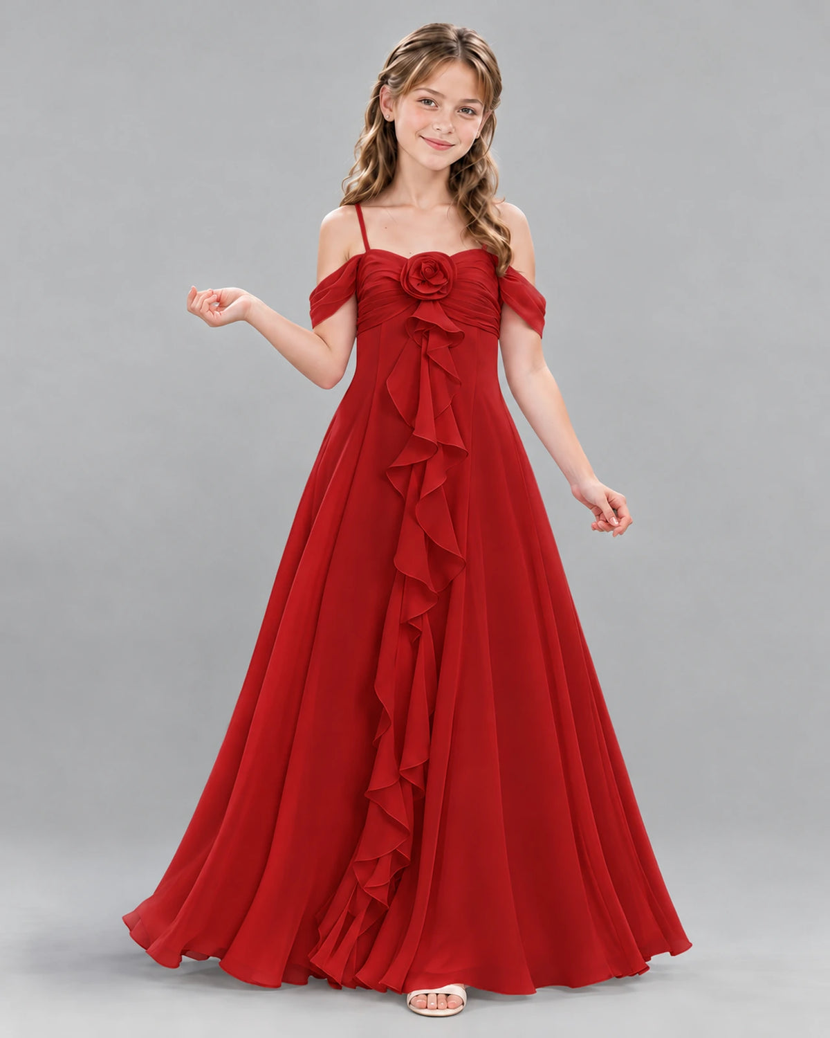 Red Ball Gown Junior Bridesmaid Dress Front