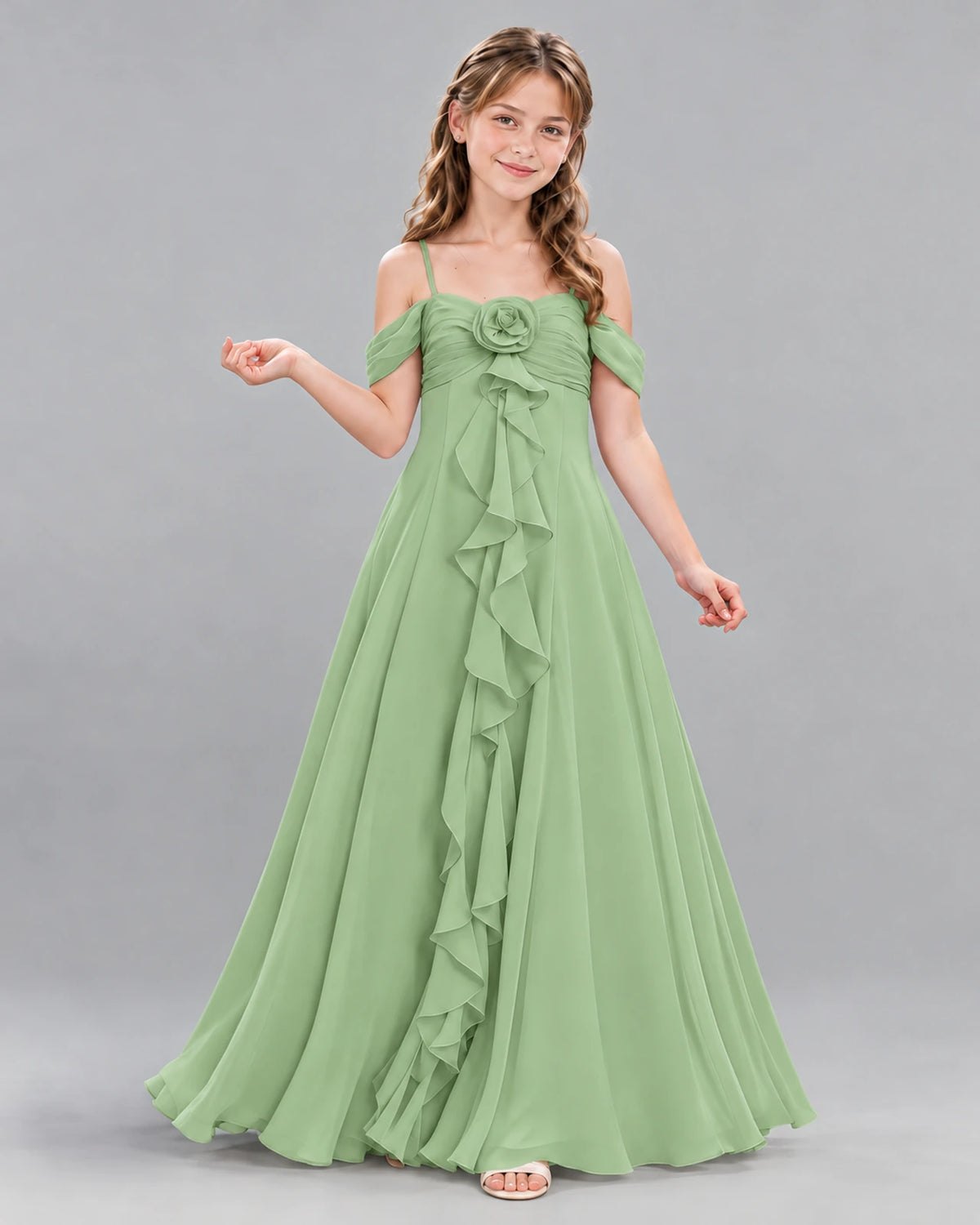 Sage Green Ball Gown Junior Bridesmaid Dress Front