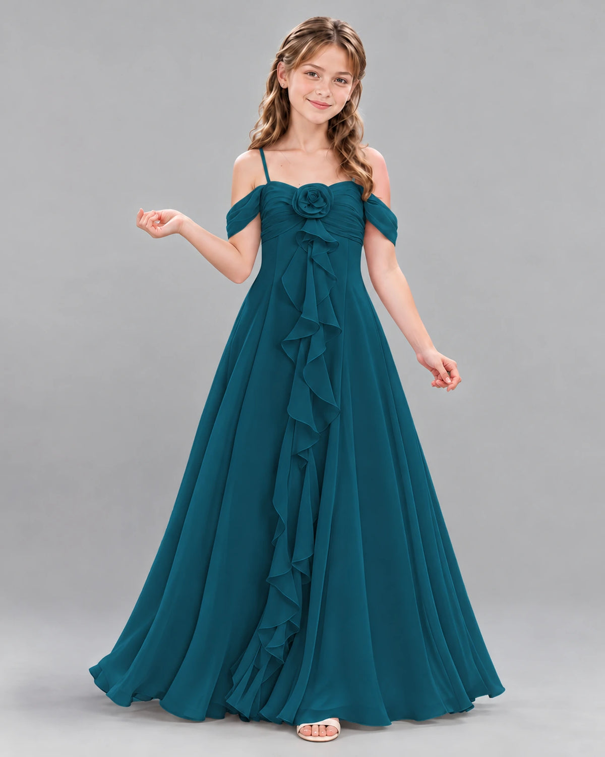 Teal Ball Gown Junior Bridesmaid Dress Front
