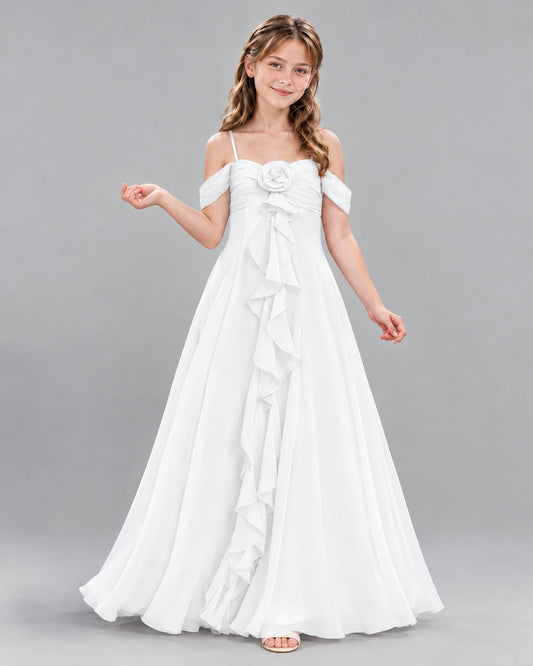 White Ball Gown Junior Bridesmaid Dress Front