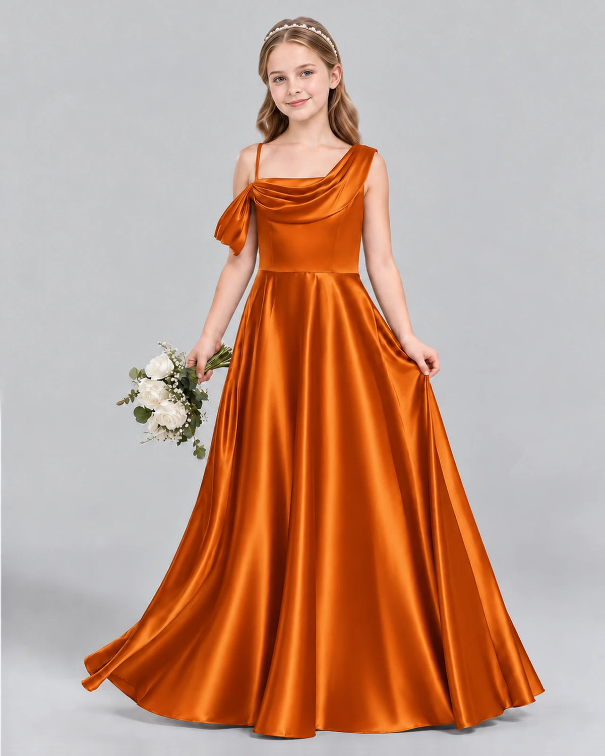 Burnt Orange Ball Gown Junior Bridesmaid Dress Front