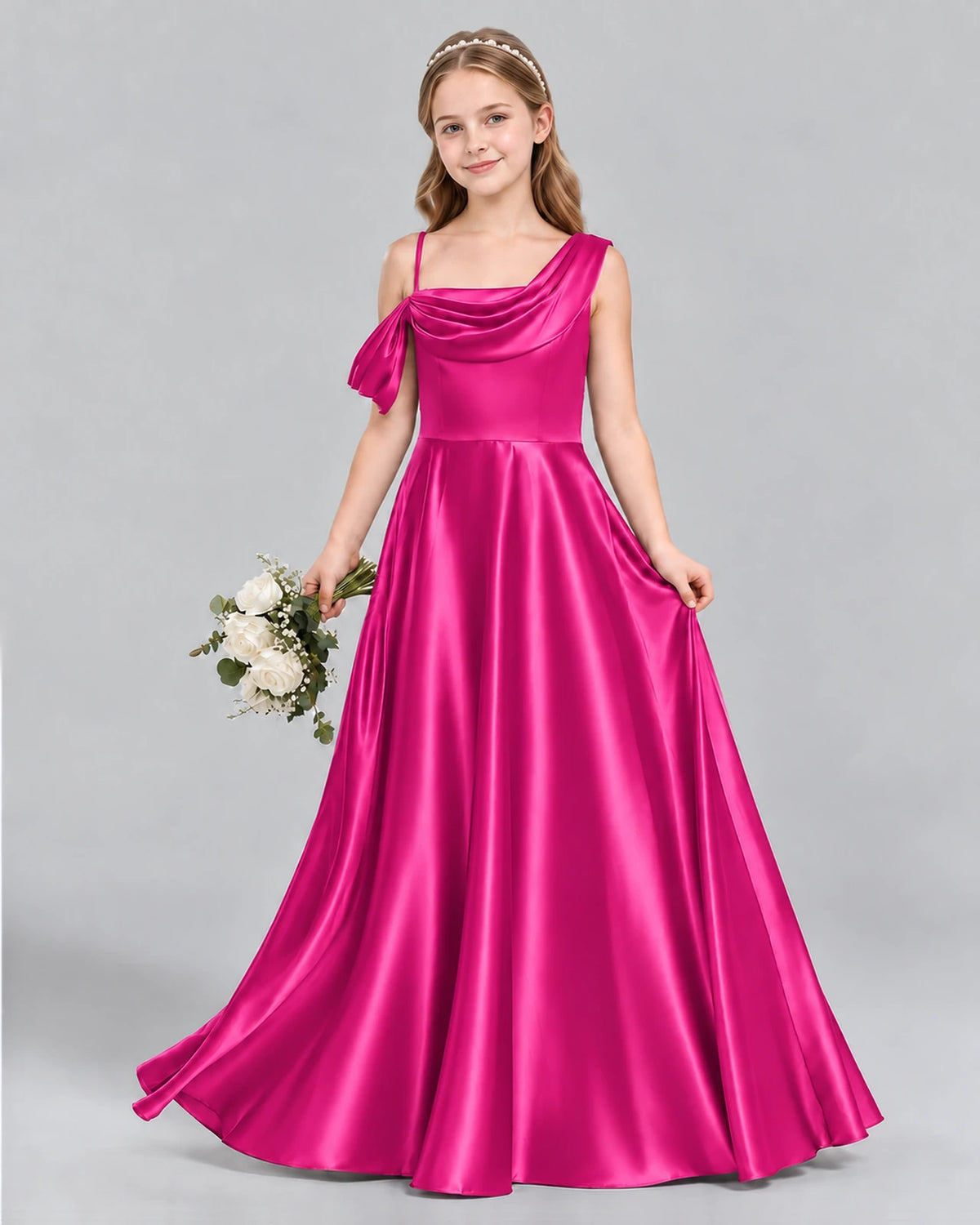 Hot Pink Ball Gown Junior Bridesmaid Dress Front
