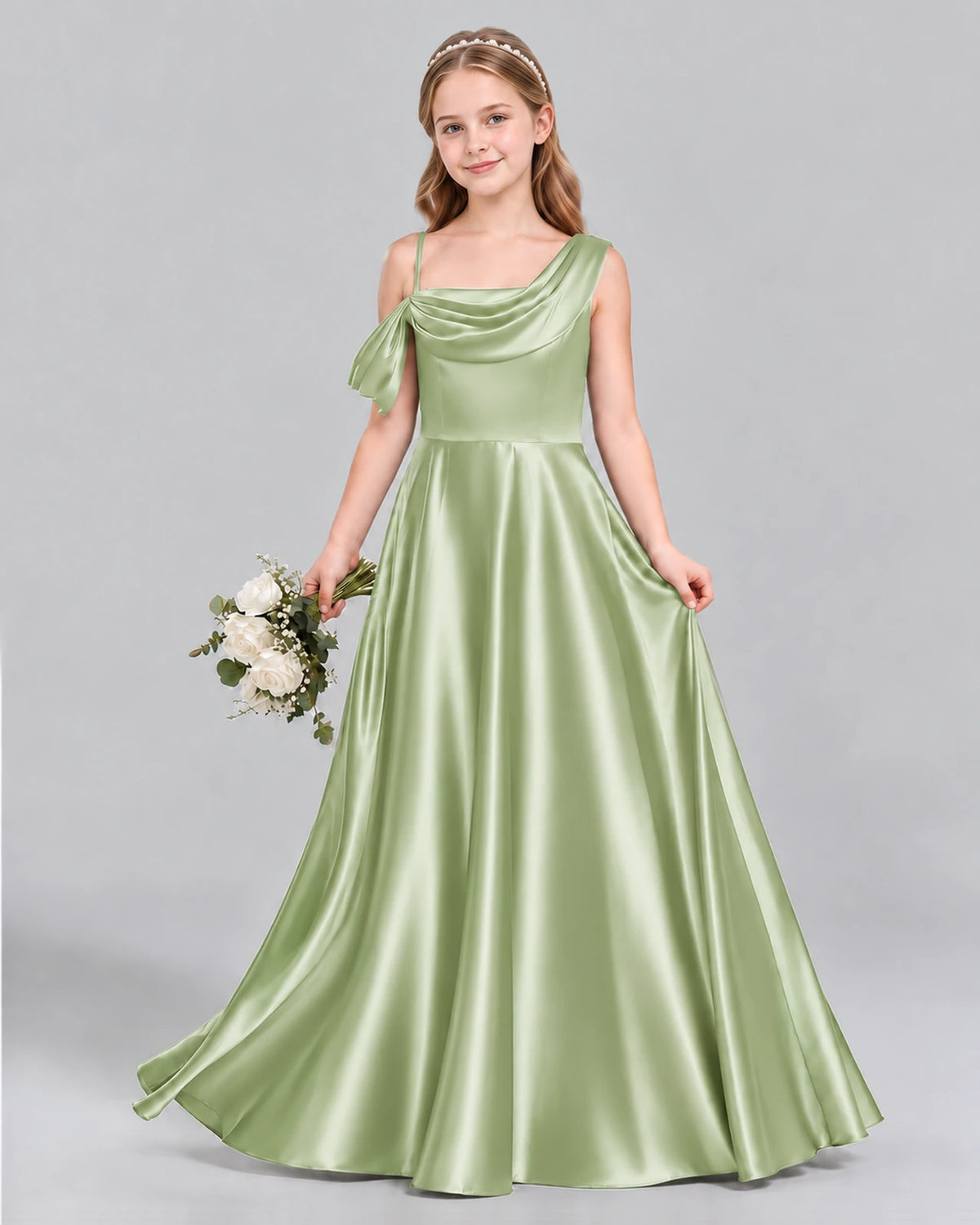 Sage Green Ball Gown Junior Bridesmaid Dress Front