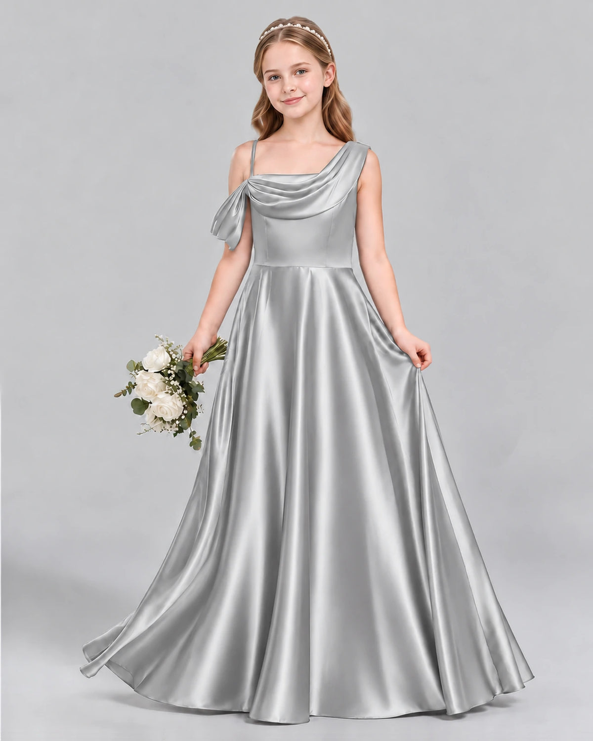 Silver Ball Gown Junior Bridesmaid Dress Front