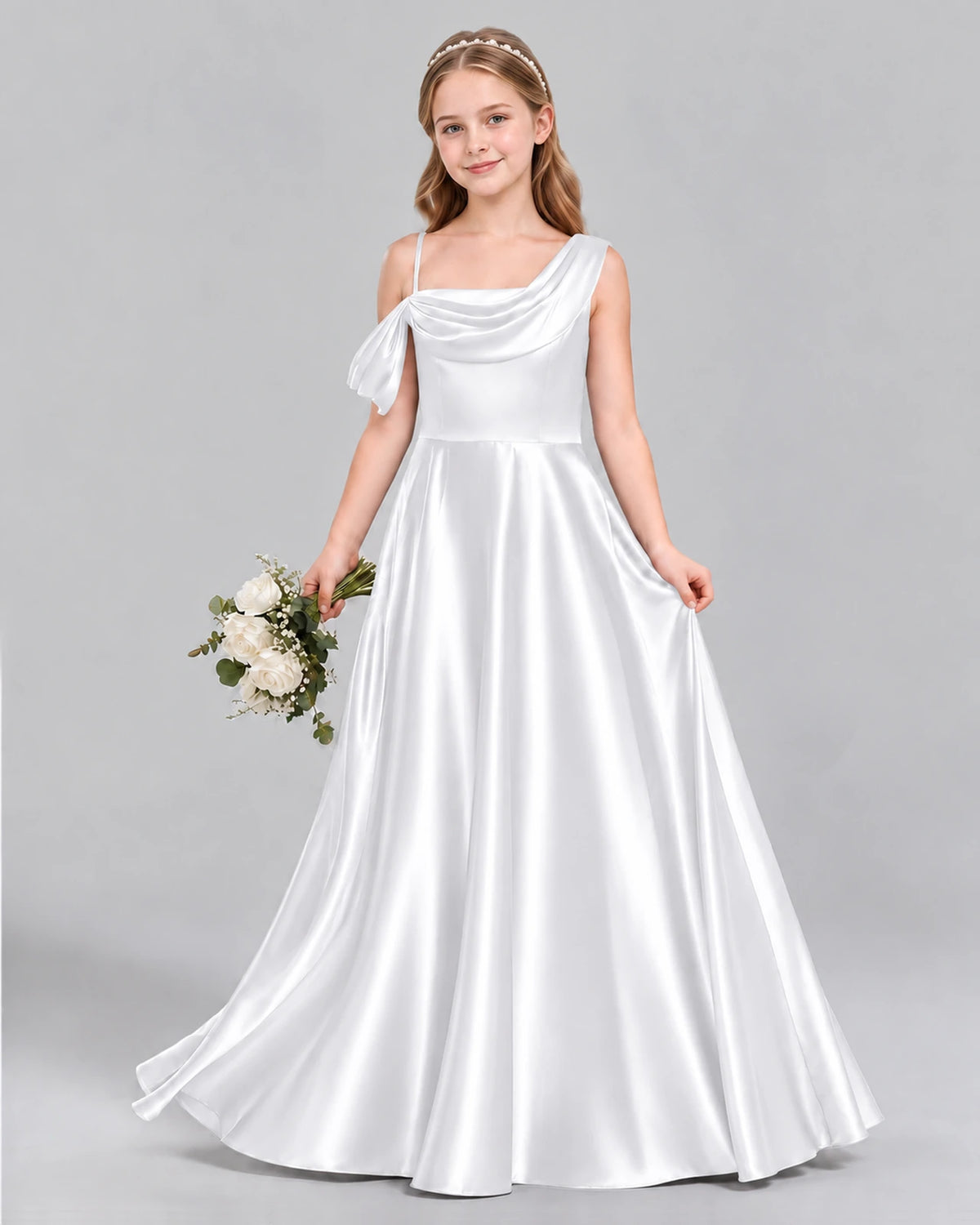 White Ball Gown Junior Bridesmaid Dress Front