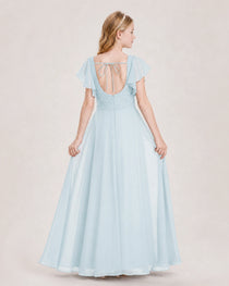 Dideyttawl Junior Bridesmaid Dress Sweetheart Neck Slit Chiffon Floor-Length Gown
