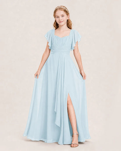 Baby Blue Chiffon A-Line Junior Bridesmaid Dress Front View
