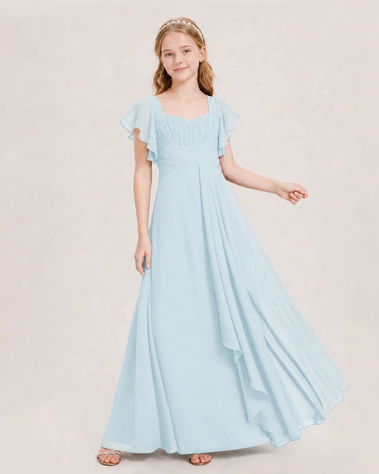 Baby Blue Chiffon A-line Junior Bridesmaid Dress Front View