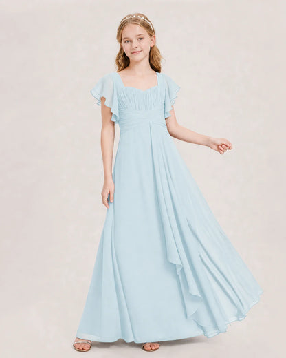 Baby Blue Chiffon A-line Junior Bridesmaid Dress Front View