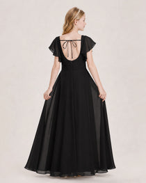 Dideyttawl Junior Bridesmaid Dress Sweetheart Neck Slit Chiffon Floor-Length Gown