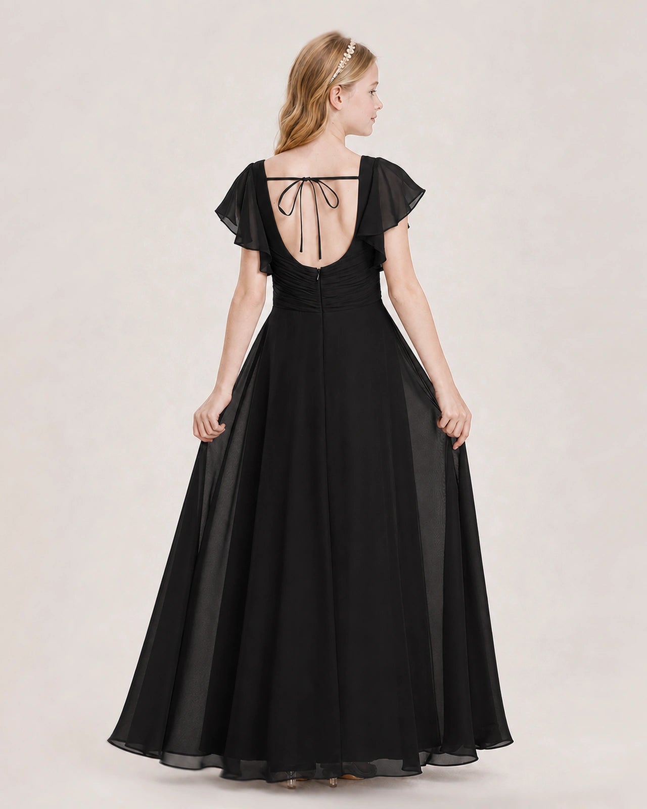 Dideyttawl Junior Bridesmaid Dress Sweetheart Neck Slit Chiffon Floor-Length Gown
